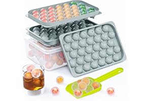 BANGP Ball Ice Cube Tray with Lid and Ice Bin Storage Container, Fast and Easy Release All Small Ice Balls, 2X 32pcs 2cm Round Ice Cubes for Tea Coffee, Plastic Ice Ball Maker (2Ice Tray & Bin & Ice Tong)