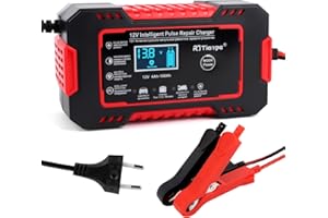 NVIYAM Cargador Baterias Coche 6A 12V Con Pantalla LCD Inteligente, Mantenedor Bateria Con Compensación de Temperatura Para Camión, Moto, Ped, Barco