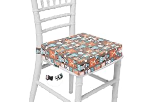 TAEKU Réhausseur Coussin de Siège Chaise Enfant en Lin Mousse Portable Coussin Chaise Haute Bébé Carré Rehausseur de Siège (Hibou Orange)