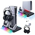Mcbazel Cooling Stand with Controller Charging Station for PS5/PS5 Slim Console, 3-Level Cooling Fan, RGB Light, Headset Holder - Black, Large, MT-050212