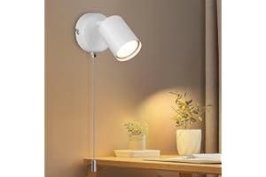 Ketom Applique Murale Intérieure GU10, Lumière Murale Avec Interrupteur à Tirette, Blanc Applique LED réglable, Luminaire Mural Moderne Industrielle pour Chambre, Salon, Couloir, Sans Ampoule