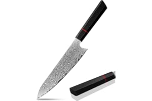 Plys Damasco Coltello da Chef Coltelli Damascati Giapponesi: Coltello da Chef Affilato - Coltello da Cucina Professionale Manico in Legno Nero