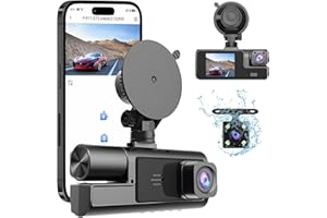 MOMOTOU Caméra embarquée de Voiture 1080p 3 canaux Avant, arrière et intérieur avec WiFi DVR Surveillance de stationnement, détection de Mouvement, capteur G, Enregistrement en Boucle, Super Vision