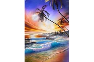 Bowetile 5D Spiaggia DIY Diamond Painting Kit Completo, Kit Completo Spiaggia al Tramonto Diamond Painting Per Adulti, Spiaggia Diamant Painting Per Adulti, Decorazioni Per Casa 30x40 cm