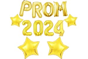AXLTHK Prom Decorations 2024,Graduation Decorations,16 inch PROM 2024 Letter Balloons as Graduation Banner 4 Pcs Foil Star Balloons Backdrop Banner Photo Booth Props for Grad Leavers Party (Gold)