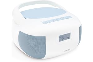 MOOOV 477187 Lettore CD Radio FM Portatile Bluetooth - Voce Boombox Stereo MP3 Ingresso USB, AUX-in, Micro-SD, Presa per cuffie, Schermo LCD - Alimentazione CA o Batteria - Blu