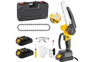 NCTOBEROWS Mini Chainsaw Cordless 6 Inch, Brushless Motor Electric Chainsaw with 2 Batteries & 2 Chains, Lightweight Chain Saw with Safety Lock and Strong Motor for Wood Cutting, Garden Branch Trimming & DIY