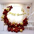 Party Propz Happy Anniversary Decoration Items Kit - 47 Pcs Red and Golden Metallic Happy Anniversary Balloon Decoration Set with Golden Banner and Confetti Balloon, Date Night and Proposal Decor