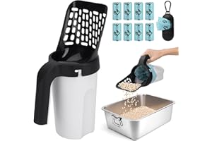 2 in 1 Paletta per Lettiera Gatto con Contenitore, MYPIN Paletta con Sacchetto per Lettiera gatti, Portatile Cucchiaio per Lettiera Gatti con 120 Sacchetto Grande Capacità（nero）