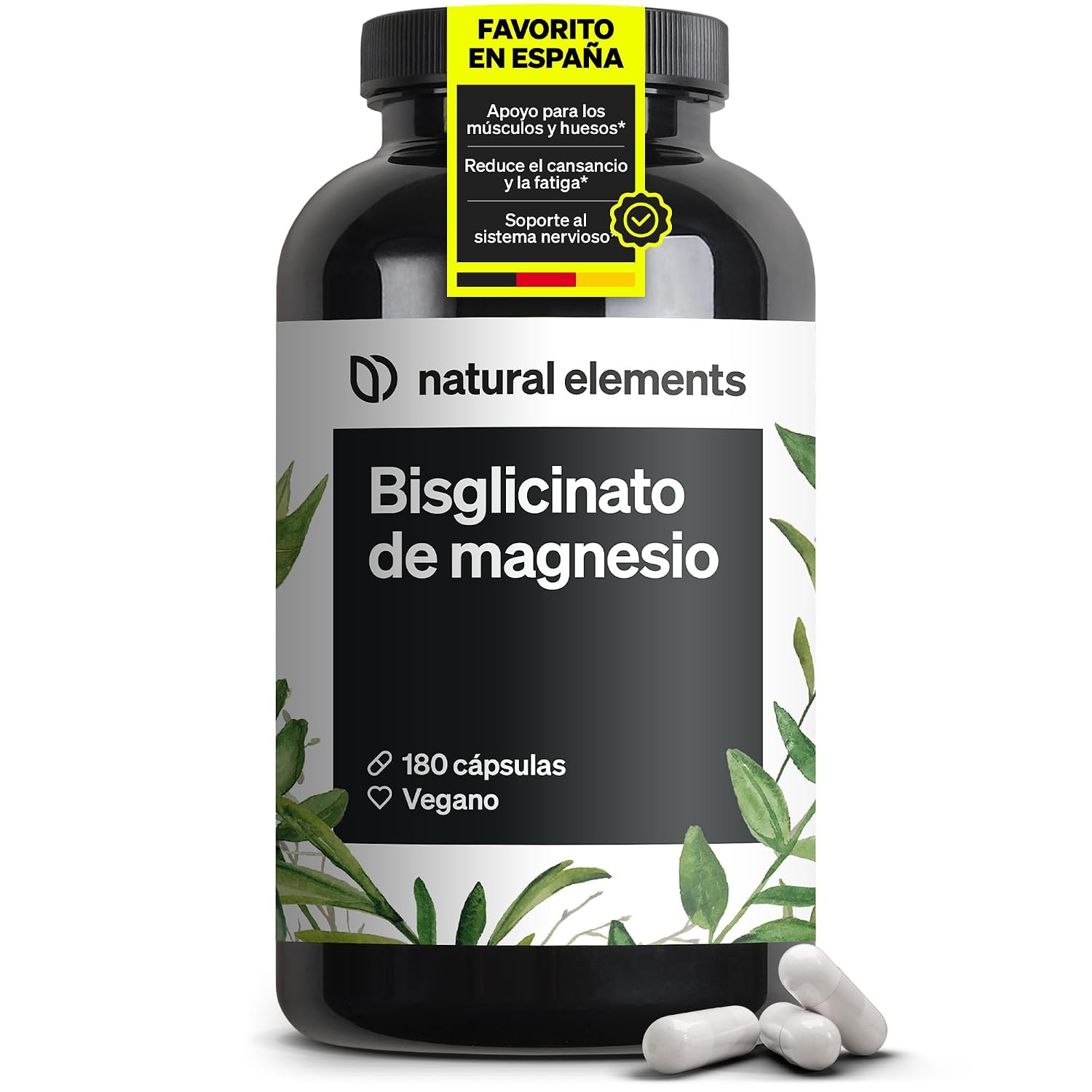 Glicinato de magnesio - 300 mg de magnesium elemental/dosis diaria - suministro para 2 meses con 180 cápsulas - magnesio quelado - inocuo para el estómago, vegano, de alta dosificación