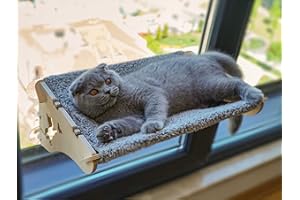 BAZERGA Hamac de Fenêtre pour Chat, Lit de Siège de Fenêtre avec Ventouse à Bouton lit Suspendu pour Animal de Compagnie, Durable Solide Facile à Installer, 6 Puissantes Ventouses Jusqu'à 15 Kg 46 * 29 cm