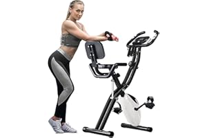 Merax Vélo d'appartement 3 en 1 réglable pliable convertible magnétique debout couché avec bracelets