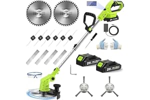 VOERJIA Desbrozadora a Batería 21V 850W, Cortabordes Eléctrico con Pantalla LCD, 2 Baterías 2.0Ah y Ruedas Laterales, Rotofil Potente 4-en-1 para Perfilado de Bordes y Jardines (Versión Pro)