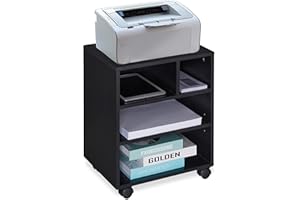 Relaxdays Carrello Porta Stampante, 4 Scomparti Aperti, Mobile per Ufficio, Mobiletto con Ruote, 49 x 40 x 30 cm, nero