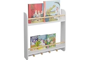 Relaxdays Estantería Infantil de Pared, 2 Baldas y 4 Perchas, Mueble para Niños, 62,5 x 60 x 12 cm, Blanco y Natural