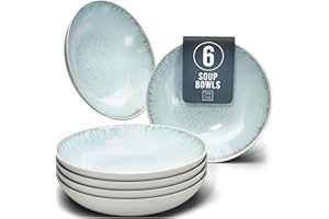 PURE LIVING INTERIOR DESIGN Stylish Stoneware Dinner Set - 6-Piece Deep Plates Set - Featuring Ibiza Series Deep Plates - Elegant Pasta and Soup Bowls for 6 - Pure Living Collection in Beige-Blue