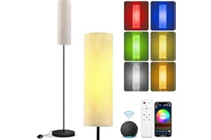 Plunack RGBWW Lampada Terra Led, Lampada da Terra con Alexa e Controllo Tramite App 12W Lampadina LED 2700-6500k Dimmerabile Lampada da Terra Moderna Salotto con Telecomando Paralume In Lino