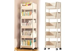 FGXY Carro De Almacenamiento De 4 Niveles, Carrito con Ruedas, Carro De Cocina, Cesta De Malla con Asas Ergonómicas, Ahorro De Espacio, para Baño, Cocina, Sala De Estar, Oficina (90 * 31 * 20cm) (5)