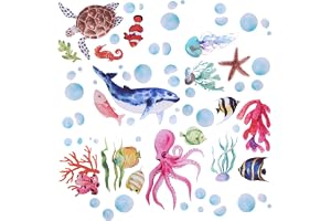 Lyreh 6 st Ocean Creature Badkarsdekaler, 15 x 20 cm Färgglada Vattentäta Stora Halkfria Korall Bläckfisk Sjöstjärna Valsköld