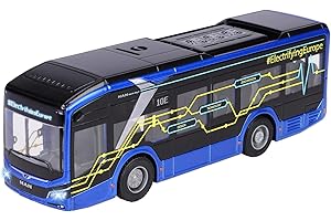 Majorette 213743008 Seria Grand: metalowe, wytrzymałe pojazdy dostępne w większym wydaniu, Autobus MAN Lion z funkcją światła i dźwięku w skali 1:43, długość 22,5 cm, dla dzieci od 3 lat