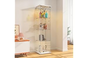 BPKADHY Vitrine en Verre 4 Étagères, 164x42.5x36.5cm Meuble Vitrine avec 7 Couleurs RVB et 1 Porte, Serrure, Vitrines pour Collection, Transparent Armoire de Verre Debout pour Salon, Blanc