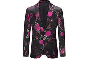 YOUTHUP Chaqueta de Esmoquin con Bordado para Hombre un Botón Floral Chaqueta de Traje Blazer