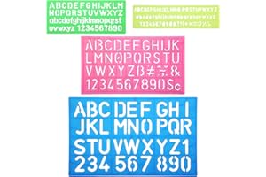 Molain Buchstabenschablonen-Set, Kunststoff-Zahlen und Alphabet, Lineal, Malen, Lernen, Scrapbooking und Bastelarbeiten, 4 Stück