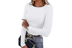 WIHOLL Damen Langarmshirt Leichte Fleece Thermounterwäsche Rundhals Basic T Shirt Herbst Oberteile Damen Slim Fit Thermo Unterhemd