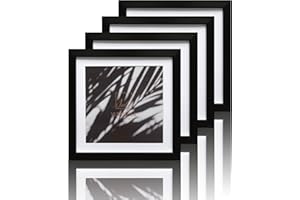 VUVUZULA 10x10 Inch Square Picture Frames Black Set of 4 Photo Frame with Mount for 8x8 Inch Photo with Real Glass