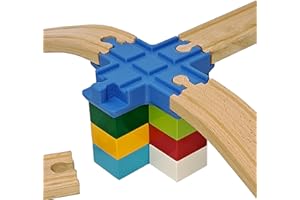 Baymo Raised 4 Way Track to fit Lego Duplo & Wooden Railway for Kids Age 3 Years & Up - Railway Set Accessories & Add Ons
