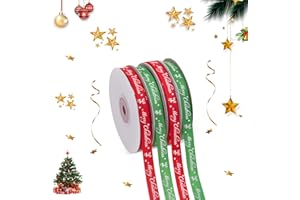 Niumowang Cinta de Navidad,Cinta, Cintas de Merry Christmas,satén de poliéster de Doble Cara,Cinta de Navidad de Tela para Envolver Regalos,Cinta Arbol de Navidad,Rojo, Verde(Ancho 1cm)