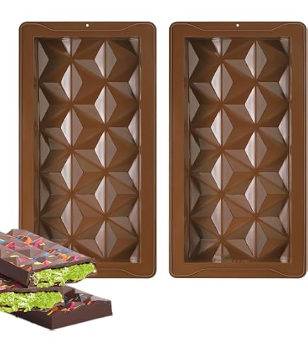 3 Moules à Chocolat En Silicone - Bandes, Carrés, Diamants