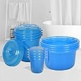 Kuber Industries Set of 12 Bathroom Combo Set | Bathroom Set | 4 Piece Tub-25 L with 4 Piece Bucket-13 L & 4 Piece Mug-1100 ml Bathing Set | Bathroom Accessories Set | Transparent Blue