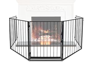 Sonnewelt Cancello per Bambini e Animali di protezione per caminetto, con porta, 304 cm, in metallo, per la protezione degli animali, 5 pezzi, per bambini e animali domestici, colore: nero