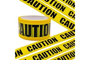 Feuerlos CAUTION Tape, Self Adhesive Yellow Safety Warning Tape with Residue-Free, 25M Barricade Safety Tapes with Bold Black Font Text for Construction, Danger Areas, Halloween Decorations Party
