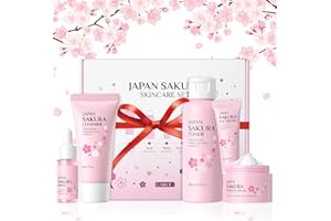 BeauBase Sakura Ensemble de Soins de la Peau, Coffret Cadeau Femme Soins pour le Visage, 5 Pièces Sakura Skin Care Set, Toner, Cleanser, Contour Yeux, Sérum, Crème