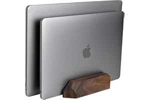 Oakywood Dual Laptop Dock – Podwójny drewniany stojak na dwa laptopy lub tablety – Bezpieczne przechowywanie urządzeń – Pionowy regulowany uchwyt na laptopa – 7,1 x 4,5 x 1,6” – Orzech