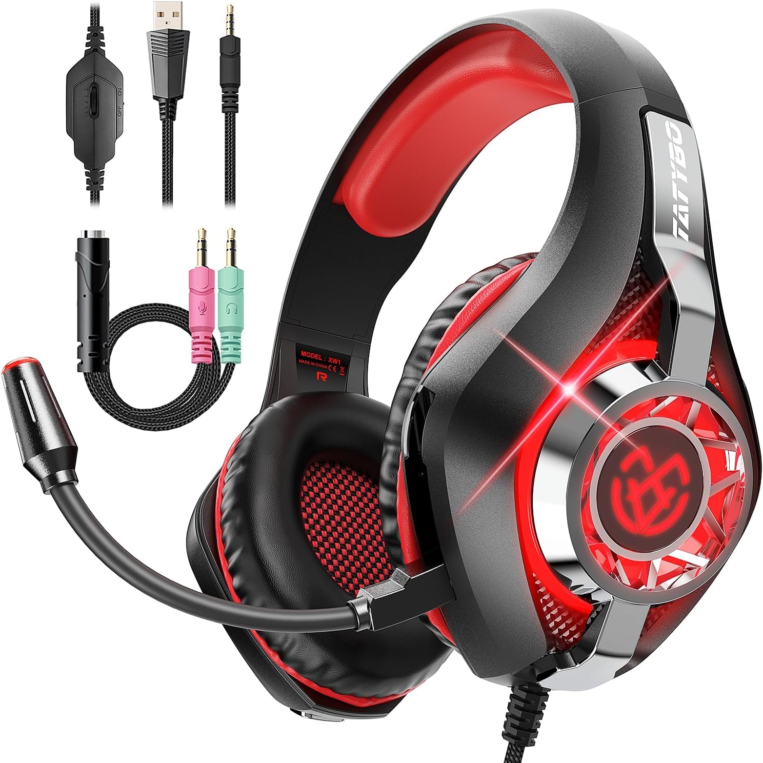 Tatybo Cascos Gaming, Auriculares Gaming con Graves Envolventes 3D, Micrófono Reducción De Ruido Y Almohadillas De Proteína, para Ps4 Ps5 Xbox PC Laptop