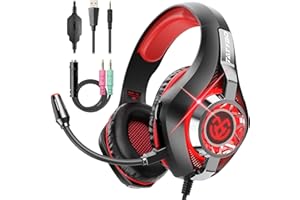 Tatybo Cascos Gaming, Auriculares Gaming con Graves Envolventes 3D, Micrófono Reducción De Ruido Y Almohadillas De Proteína, para Ps4 Ps5 Xbox PC Laptop