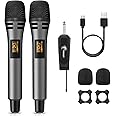 TONOR TW320 Wireless Microphones, 2x UHF Cordless Handheld Dynamic Mics with 6.35mm Rechargeable Receiver, 200ft. Range, 5 Adjustable Channels for Karaoke, Singing, DJ, Party, Speech, Grey