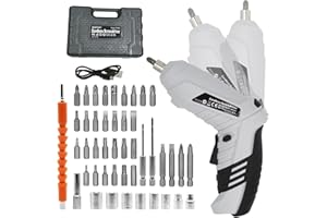 MQFORU Cordless Screwdriver, 49 Piece Portable Cordless Drills, 3.6V Rechargeable Electric Screwdriver Kit, Dual Position Handle with USB Cable LED Light for Home Office DIY Tools
