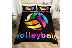 LOUSSIESD Set di biancheria da letto da pallavolo, 135 x 200 cm, per ragazze e ragazzi, sport, a tema pallavolo, set di biancheria da letto, set da 2 pezzi