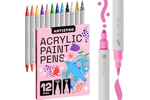 Artistro 12 Feutres Acryliques Double Pointe pour Tissu, Toile, Pierre, Verre, Bois, Papier, DIY - Marqueurs de Peinture