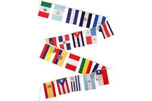 Quarterhouse Banderas de países en español para el aula, 18 países latinoamericanos más España, Puerto Rico y Guinea Ecuatorial, 21 banderas por cuerda, poliéster, 8 x 12 pulgadas