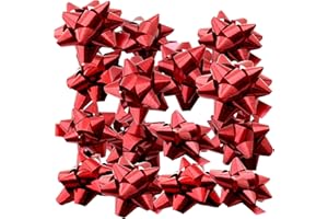OXYN Juego de lazos de estrellas para decoración de regalos, paquetes de Navidad, cumpleaños, fiestas, bodas, paquete artesanal, embalaje autoadhesivo brillante adhesivo (rojo, 6 unidades de 9 cm)
