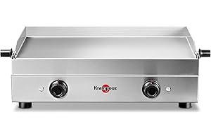 KRAMPOUZ Plancha Électrique SAVEUR - Plaque de Cuisson en Inox 64 x 33 cm - 3200 Watts - 2 Zones de Cuisson - 2 Thermostats jusqu'à 300 °C - Nettoyage Facile - Fabriquée en France - Réf PFSV2AA-KR