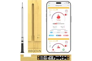 BBQOVN WiFi Bluetooth Wireless Meat Thermometer Unlimited Range, Check Temp Anywhere,7 NIST Certified Sensors with Ambient Temp, Monitor for BBQ, Grill, Oven, Smoker, Air Fryer (Black)