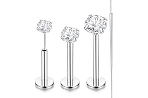 Chriscoco 16G/18G/20G G23 Titanium Labret Piercing Jewellery Labret Stud 2/3/4MM CZ Flat Back Tragus Stud Lip Piercing Nose Studs Lip Bar Helix Piercing Medusa Tragus Piercing Jewellery 6/8/10MM