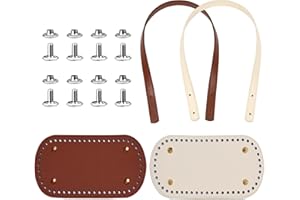 JSUOEO 4PCS Crochet Bag Bottom Base and Handle 60CM PU Leather Handbag Strap Replacement and 22 * 10CM Handbag Bottom Shaper for Bag Making DIY Totebag Supplies (Brown + Beige)