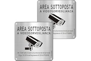 CHINYROZA Cartello Area Videosorvegliata Alluminio con Avviso GDPR, con Adesivo e Fori, 15×15cm Cartello Telecamera Sorveglianza Metallo per Casa e Negozio, Interno ed Esterno